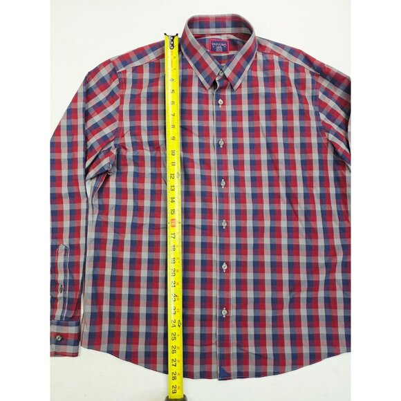 Untuckit Large Wrinkle Free Gray Blue Red Check Long Sleeve Logo Cotton Shirt - Picture 8 of 9